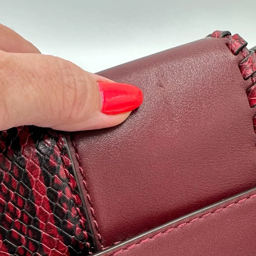 NWOT Michael Kors LILLIE Whip Stitched Leather Bag/Crossbody OXBLOOD RED PYTHON - Picture 16 of 16